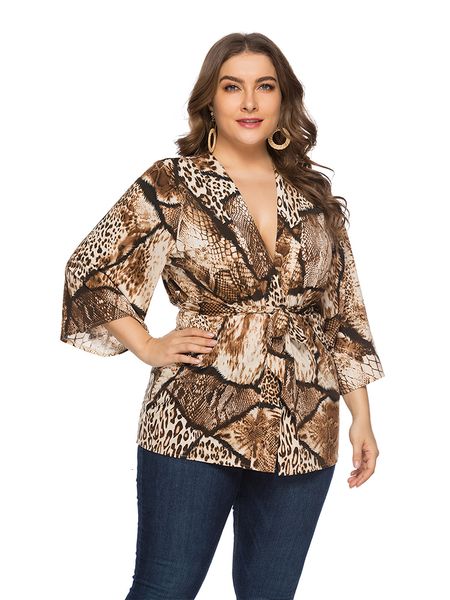 

women's plus size tshirt short sleeve for tunic peplum fashion leopard print blouse tee women clothing summer casual t thirt 230517, Black