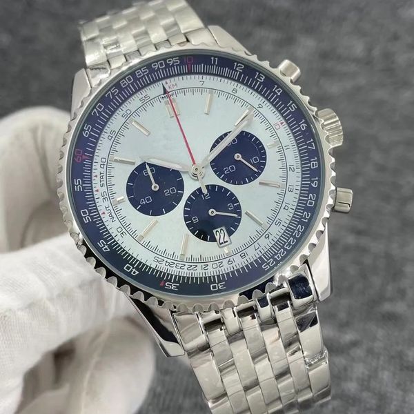 

u1 breetling 46mm new men's watch superocean b06 b01 nautical timer chronograph watch battery movement quartz silver dial 50th annivers, Slivery;golden