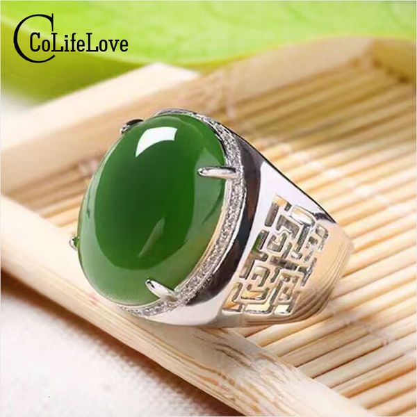 

with side stones gaya cina green jade pria cincin 12 16 mm alami vintage 925 perak batu permata untuk mewah 230517, Silver