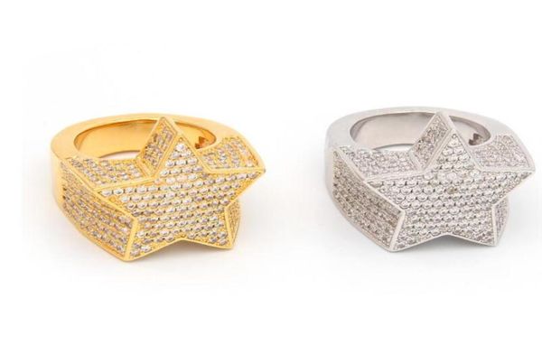 

wholemen039s fashion copper gold silver color plated exaggerate ring iced out cz stone star shape ring jewelr7724336