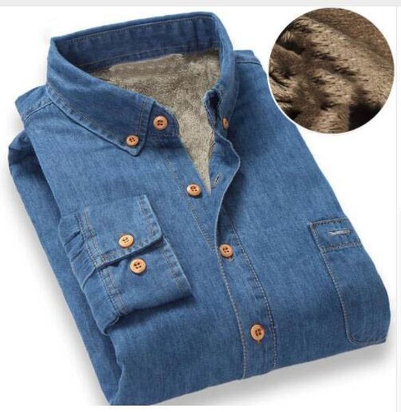 

men's dress shirts quality warm winter denim jeans dress shirt men fleece lined velvet shirts button down brand male bottoming men&#039, White;black