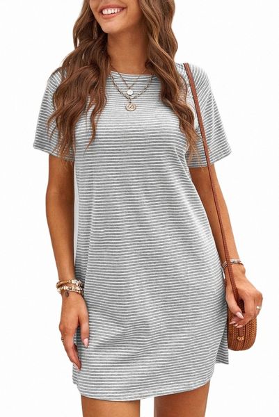 

gray raglan sleeve striped cotton-blend t-shirt mini dress z9eh#, Black;pink