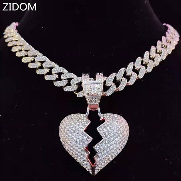 

wedding jewelry sets pria wanita hip hop es keluar bling hati liontin kalung dengan 13mm miami kuba rantai hiphop mode pesona perhiasan 2305, Slivery;golden