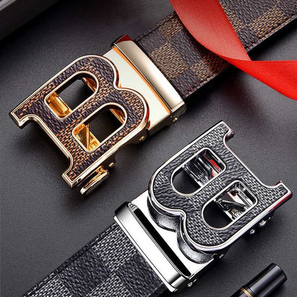 

belts suspenders belt for men's versatile with automatic buckle plaid pattern business b-line youth jeans belt, Black;brown