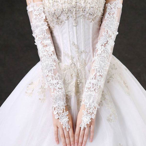 

st-0040-a bride wedding gloves women's winter long white lace gloves wedding dress accessories cover arm lace flower long gloves