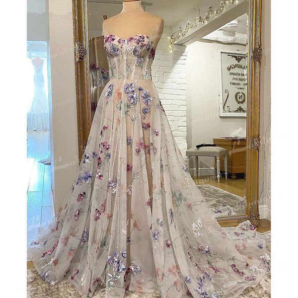 

print flower country wedding dresses sweetheart corset bridal gowns robe de mariee beach sweep train vestido de novia, White