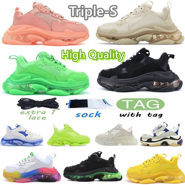

2023 triple s men women designer casual shoes platform sneakers clear sole black white grey blue royal neon green mens trainers tennis