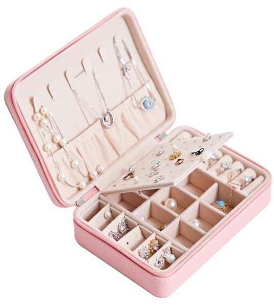 

jewelry box portable casket stud chain earing ring organizer makeup storage beauty container necklace birthday gift 2111051109085, Black