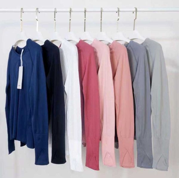 

yoga outfit 2.0 lulu women long sleeve sport fitness shirt elasticity crew neck quick dry breathable gym workout running t-shirts44ess, Gray