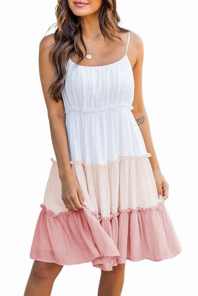 

multicolor frill tiered colorblock a-line sundress k7hp#, Black;pink
