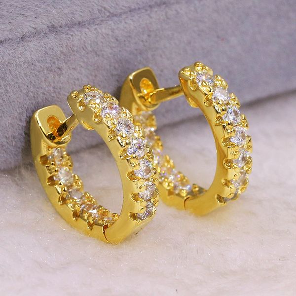 

14k gold lady earring aaaaa cz 925 sterling silver party wedding hoop earrings for women bridal jewelry, Golden;silver