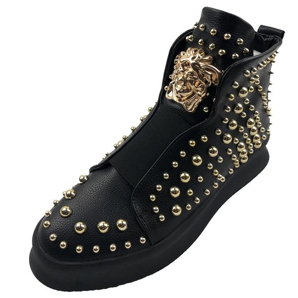 

designer man rivet boot stud men platform boots fashion men's motorcycle botas, Black