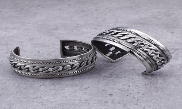 

european and american punk bracelet titanium steel men039s vintage chain open rough wide bangle1364738, Black