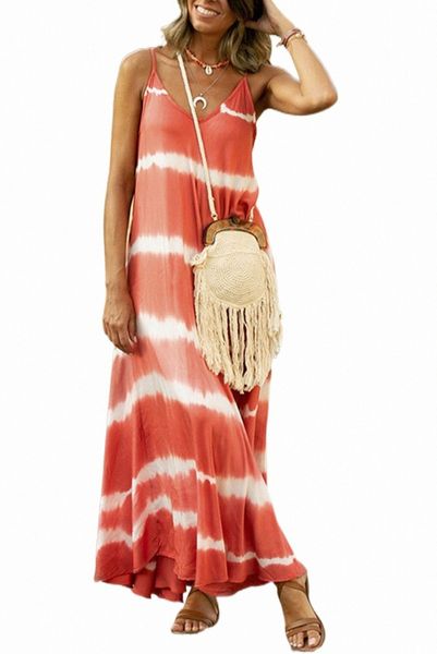 

orange tie dye striped spaghetti straps maxi dress a9fj#, Black;pink