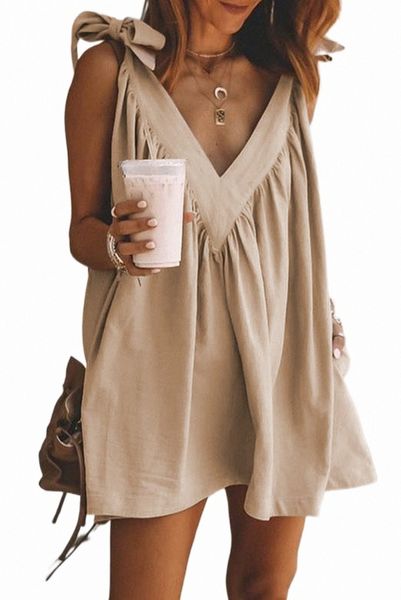 

apricot deep v neck bow knot oversized backless mini dress 01nf#, Black;pink