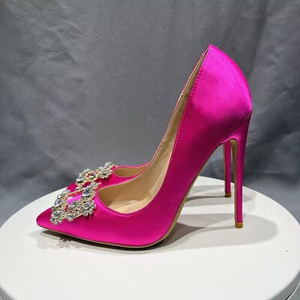 

shiny square buckles women pumps shoes luxury red bottoms high heels party fashion 2023 pointed toe shoes rhinestones women rose silk high h, Black