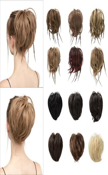 

chignon messy braided bun synthetic fake hair piece cover scrunchie updo with elastic band high temperature fiber for woman6400352, Black;brown