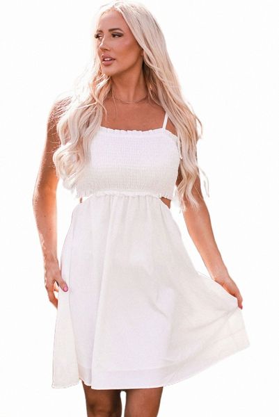 

white smocked hollow-out flared mini dress 2023 new d22u#, Black;pink