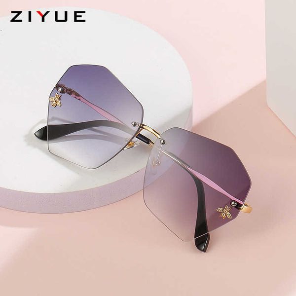 

2023 new women's polygonal metal frameless sunglasses fashion street shooting anti ultraviolet gradient sunglasses, White;black