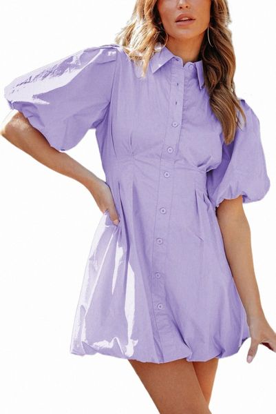 

purple puff sleeve bubble hem mini dress 2023 new w6b2#, Black;pink