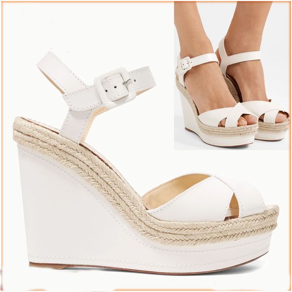 

women sandal wedge reds sole high heel platform sandals almerio 60mm / 120mm white leather strap shoes gladiator sandal luxury designer with, Black