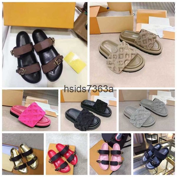 

pool pillow womens slippers women slides slipper summer sandals mens luxurys designers real leather platform sandal flats old flower shoes l, Black