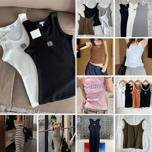 

new women's sports vest classic embroidery women's vest designer high-end luxury knitted cotton suspender t short style, White