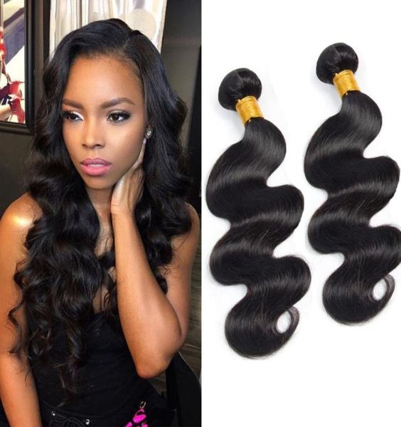 

peruvian human hair 2 bundles body wave virgin hair wefts natural color two pieces double wefts bundles1382872, Black