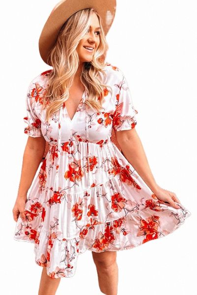 

beige blooming floral tassel tie babydoll dress 50qk#, Black;pink