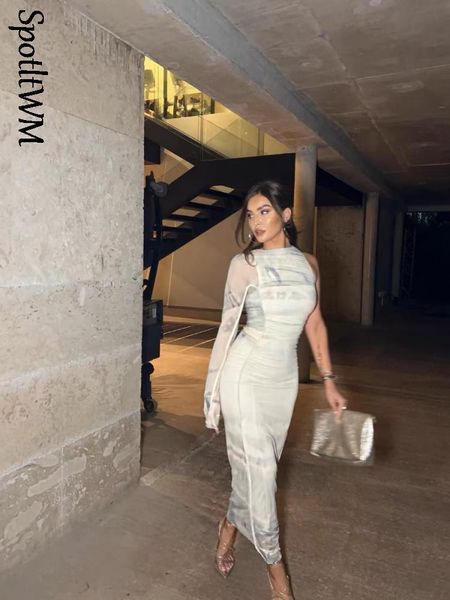

dresses women asymmetrical printed pleated dress tulle semisheer single sleeve midi vestidos vintage fashion back zipper female dresses, Black;gray