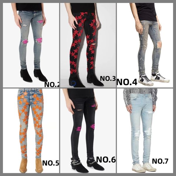 

designer mens purple jeans colors pants long hippop sticker embroidery slim denim straight streetwear skinny842, Blue