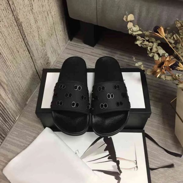 

mens designers slides womens slippers fashion luxurys floral slipper leather rubber flats sandals summer beach shoes loafers gear bottom gdr, Black