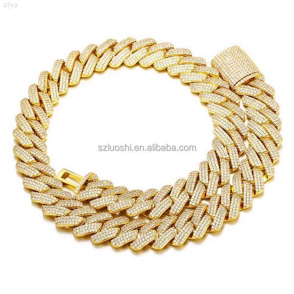 

925 sterling silver hip hop 20mm 3 rows moissanite diamond miami iced out cuban link chain gold plated men necklace
