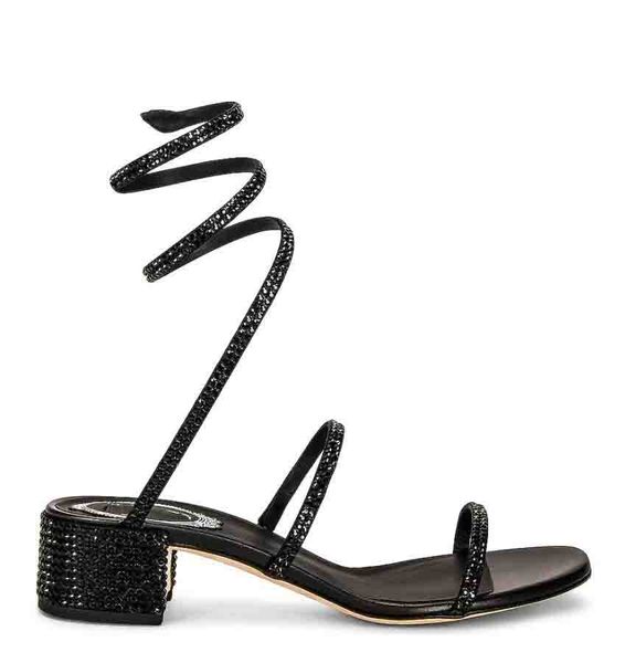 

23s woman black sandal block low-heeled cleo crystal-embellished sandals luxury lady wedding bride shoes summer designer gladiator pumps bir