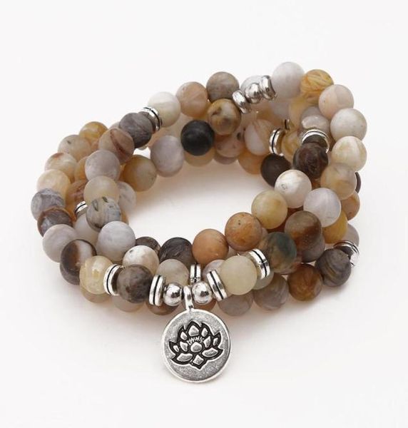 

beaded strands design 8mm natural bamboo leaf onyx bracelet 108 mala lotus pendant chakra necklace yoga prayer jewelry dropship13873570, Black