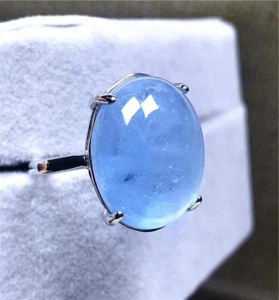 

cluster rings natural ocean blue aquamarine stone ring for woman man crystal 16x13mm oval beads silver adjustable jewelry1710457, Golden;silver