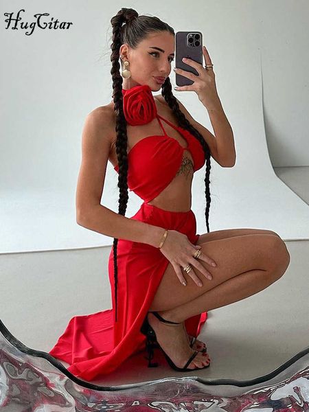 

rukas halter patchwork flower ruched lace up crop camis slit skirt 2 piece sets summer women y2k beach festival outfit, White