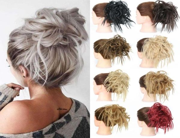 

synthetic messy hair bun scrunchies elastic band chignon straight updo hairpiece high temperture fiber natural fake hair3551559, Black;brown