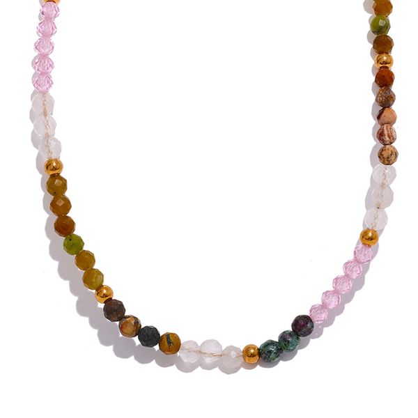 

jewelry beaded necklaces waterproof colorful natural stone cubic zirconia bead handmade chain stainless steel luxury necklace fashion jewelr, Silver