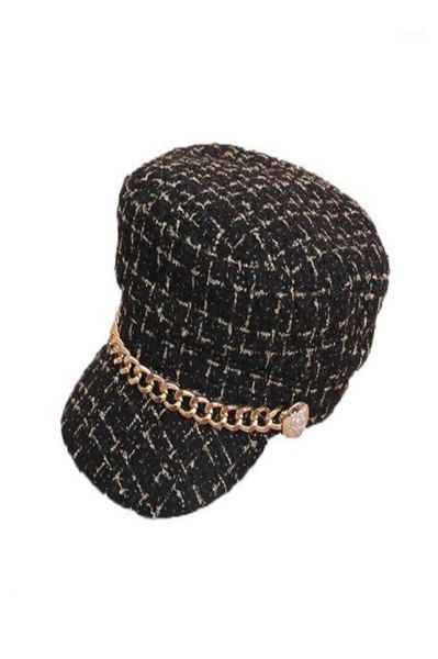 

berets women plaid tweed sboy baker boy hat captain sailor fisherman peakedberet with chain5036770, Blue;gray