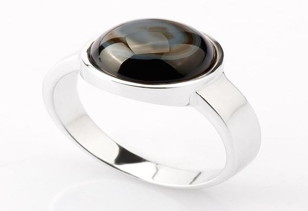 

925 sterling silver men ring vintage setting round black big natural stone simple style for men women lovers wedding jewelry6546155, Golden;silver