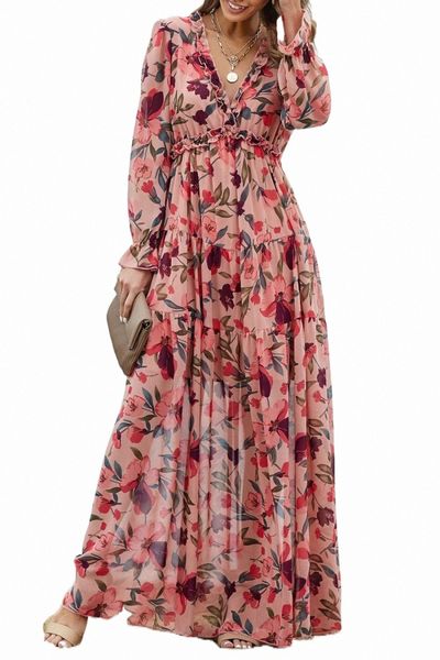 

wild lotus ruffle tiered maxi dress 2023 new x1gx#, Black;pink
