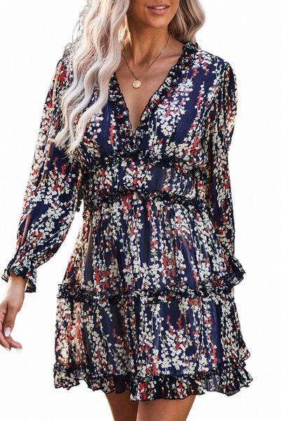

blue ruffle detailing open back floral dress e7ay#, Black;pink