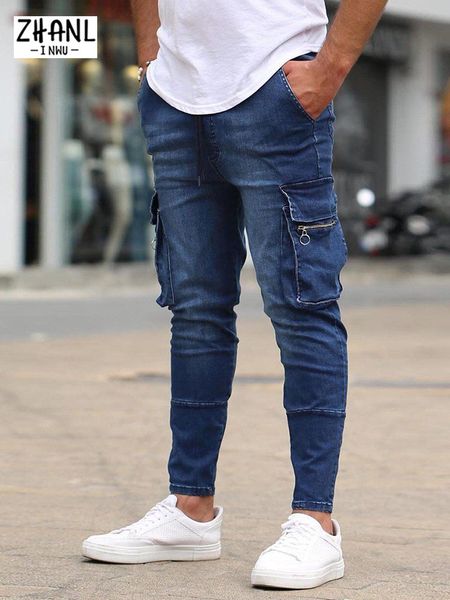 

mens jeans loose wideleg pants street hiphop straight denim spring stitching casual sports overalls slim men 230516, Blue