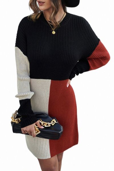 

colorblock knit sweater dress 2023 new 2023 new y6wf#, Black;pink