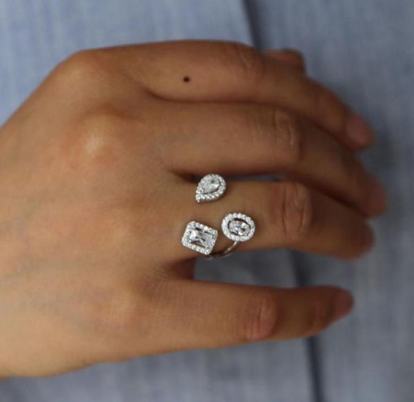 

fashion rings show elegant shiny cubic zirconia cz open finger jewelry womens girls white silver color filled wedding ring2341982