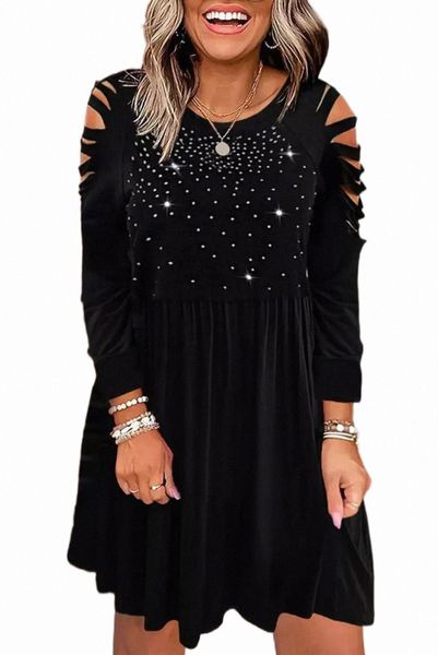 

black rhinestone ruffled hollow out mini dress l9tg#, Black;pink