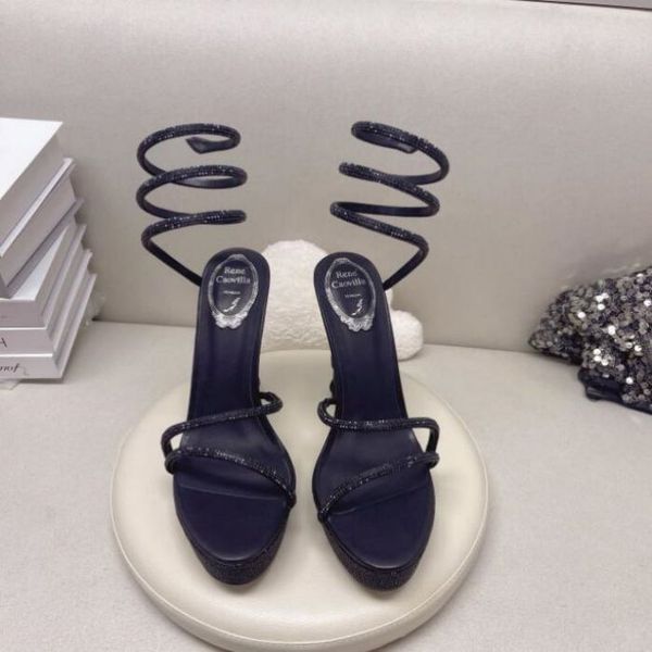 

rene caovilla stiletto heels sandals luxurys designers dress shoes women slipers cleo margot butterfly-detailing sandals rhinestone studded, Black