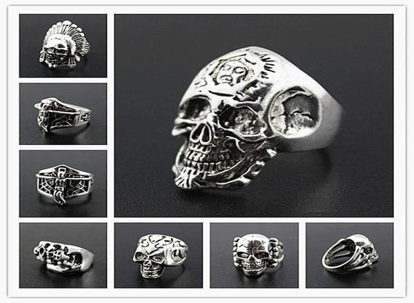 

whole bulk lots 100pcs mix styles men039s punk rock silver skull metal alloy polished jewelry rings brand new3313741