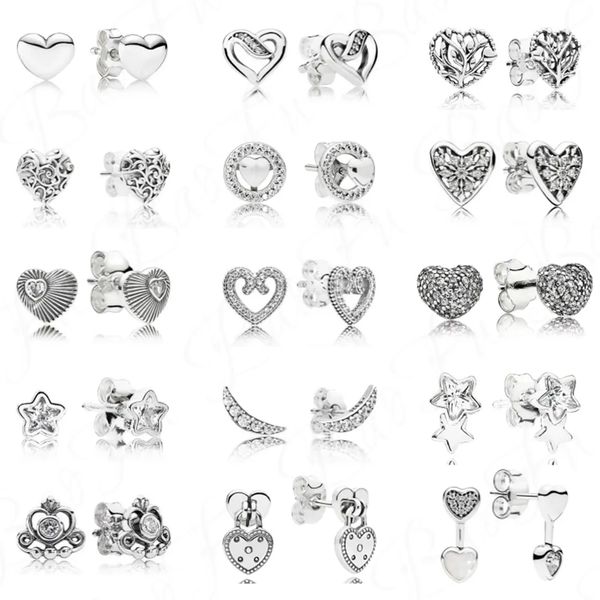 

summer 925 pure silver ear studs, plain silver heart shining stars, moonlight teeth, crown heart shaped lock, suitable for original women&#0, Golden;silver